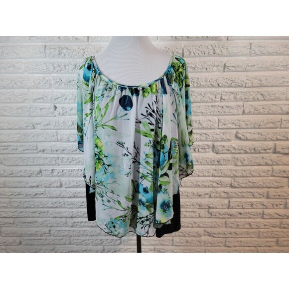 Cato Womens Top 26W 28W Plus Batwing Sleeve Blue Floral Polyester FLO205E - Picture 1 of 10